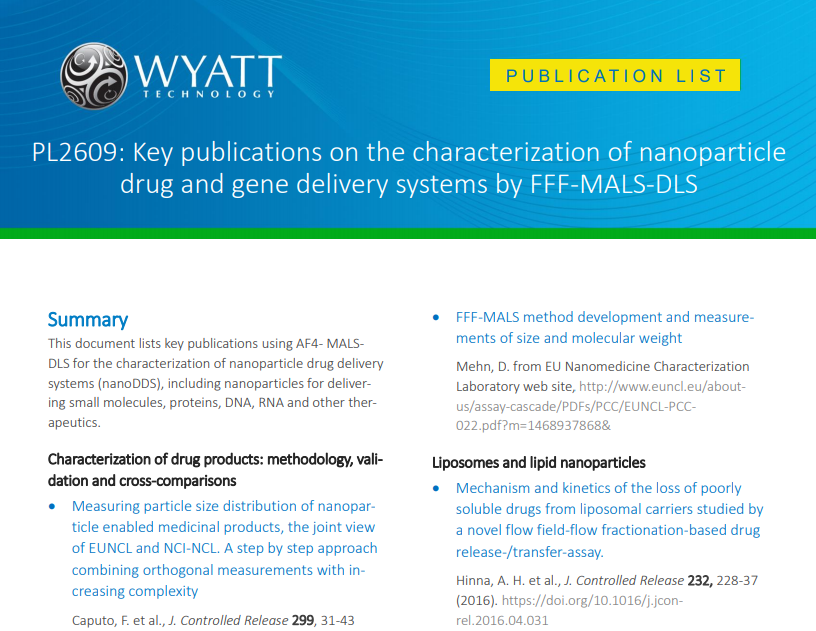 PL2609: FFF-MALS-DLS nanoDDS key publications