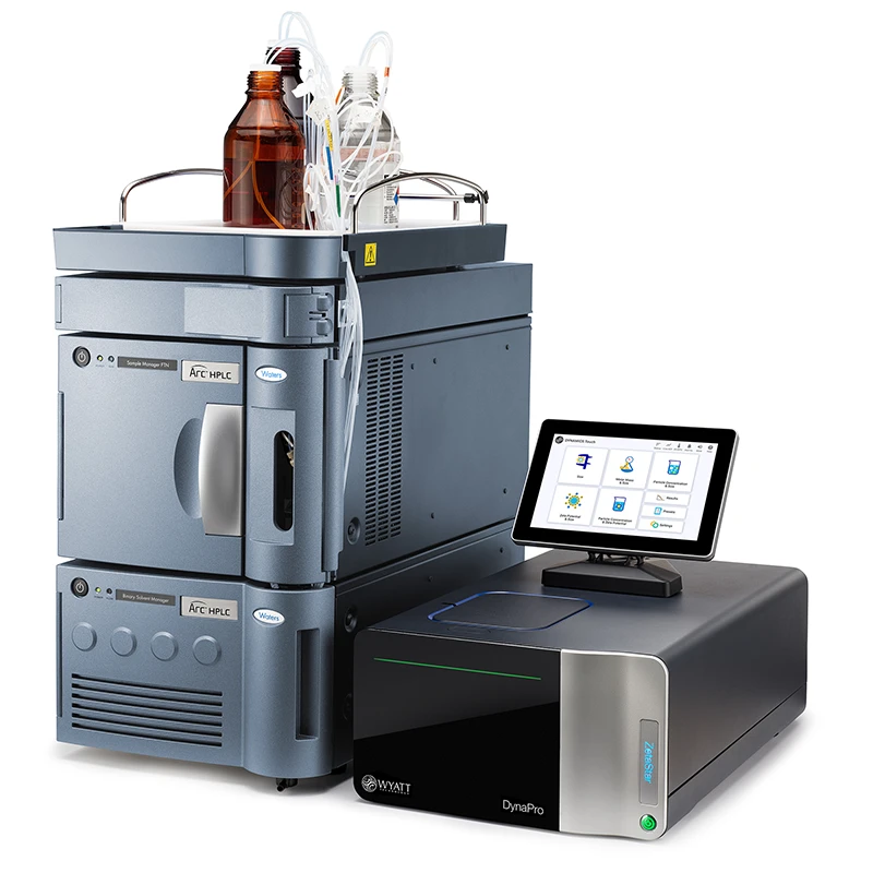 Waters Wyatt DynaPro ZetaStar system shown alongside an ACQUITY UPLC system in a combined laboratory setup.